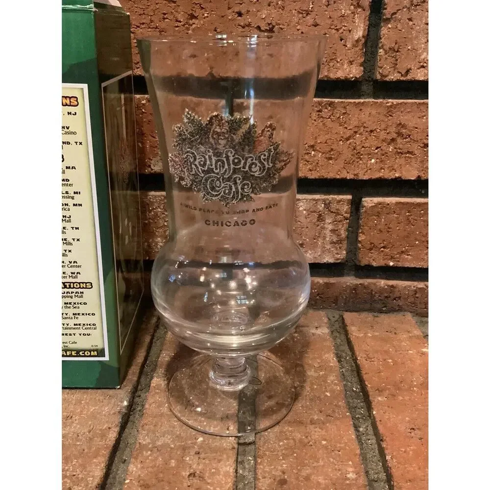 Rainforest Cafe Souvenir Chicago Hurricane Clear Cocktail Glass 8”‎ Tall
